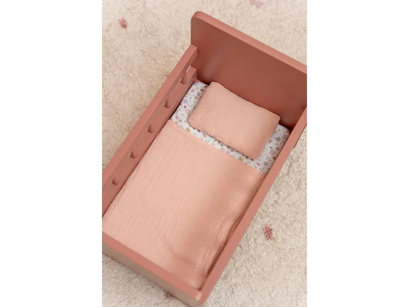 Wooden doll bed with textile FSC